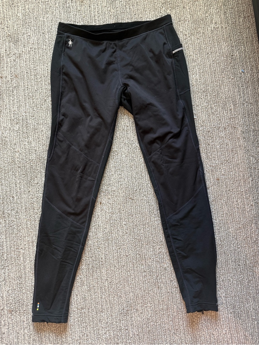 Smartwool Men’s Merino Wool Running Tights Leggings Black Size Large Zip Ankle